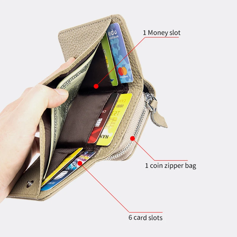 Genuine Leather Wallets for Women RFID Blocking Small Compact Credit Card Holder Purse with Zipper Coin Pocket Trifold Money Bag