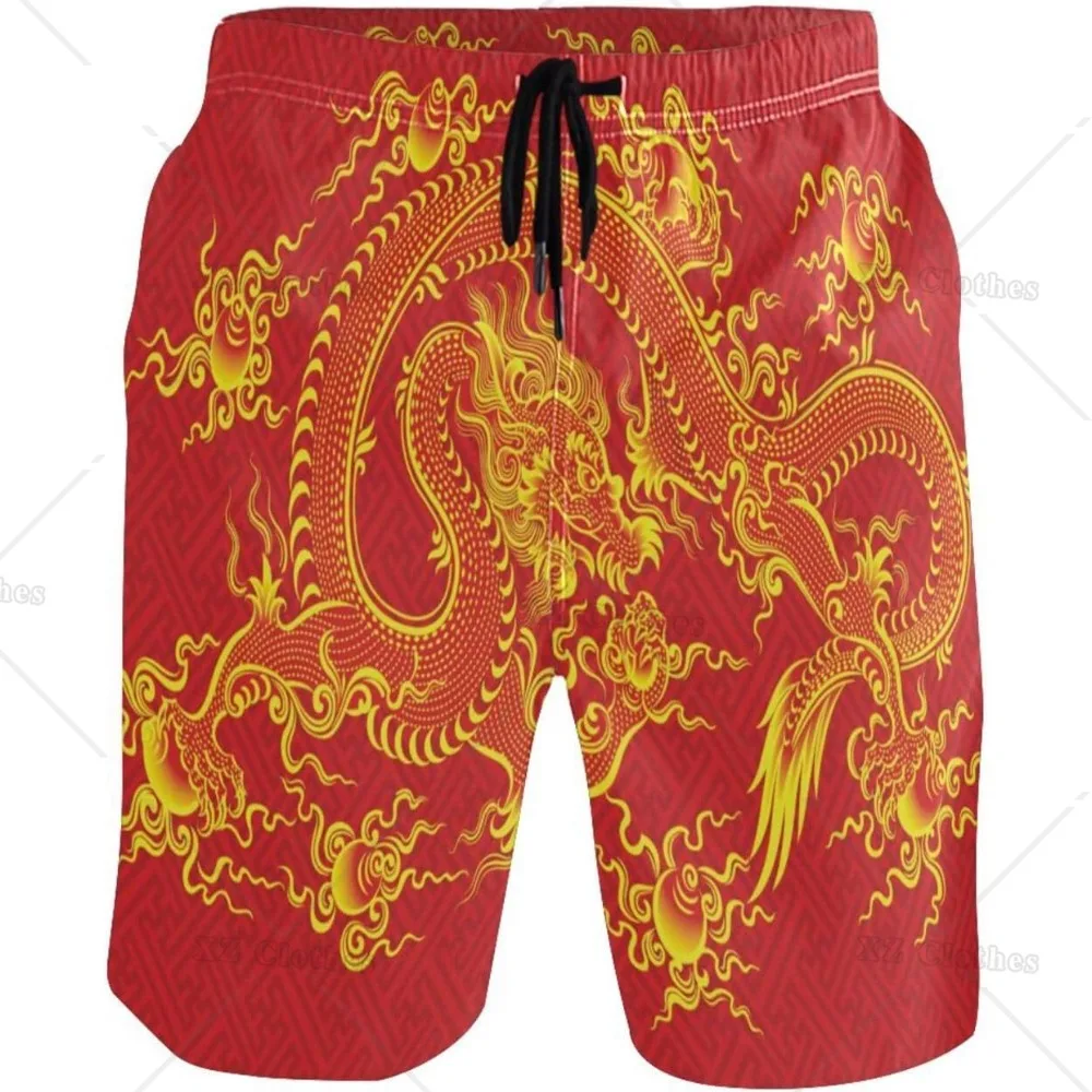 

Chinese Gragon Design Men's Novelty Beach Board Shorts Quick Dry Swim Trunks with Mesh Lining and Pocket for Holiday Party
