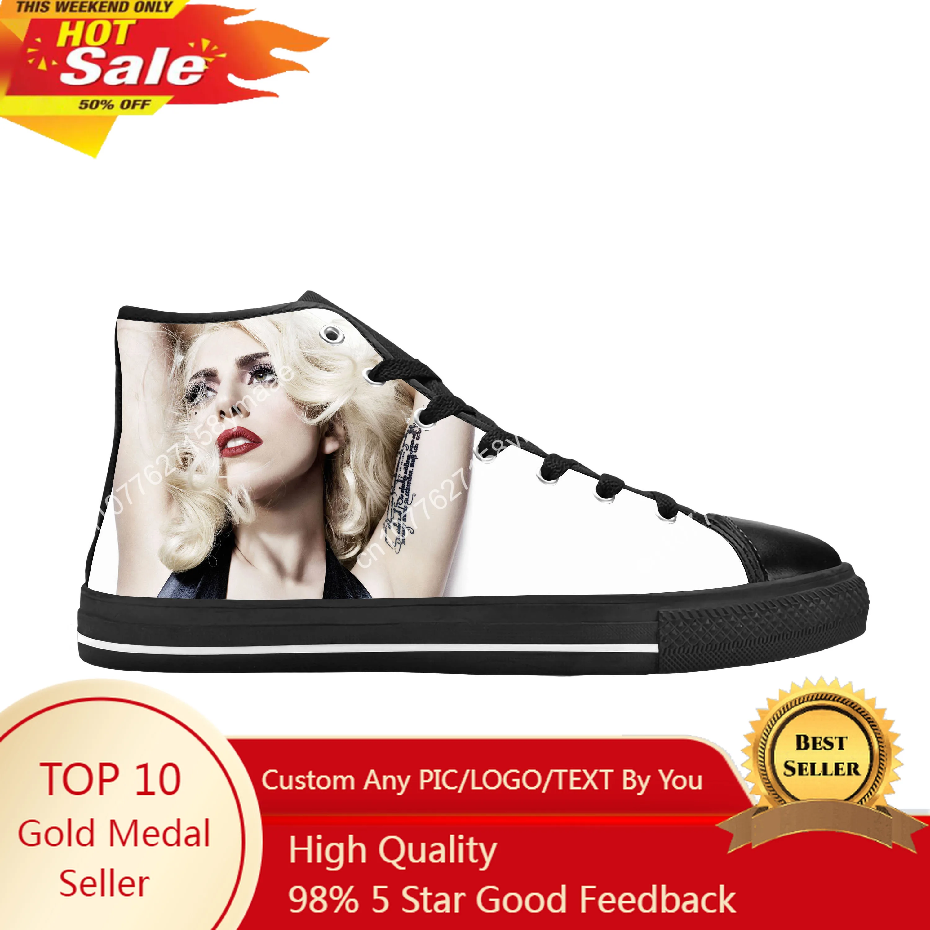 

Lady Gaga Pop Singer Music Cute Fashion Popular Casual Cloth Shoes High Top Comfortable Breathable 3D Print Men Women Sneakers