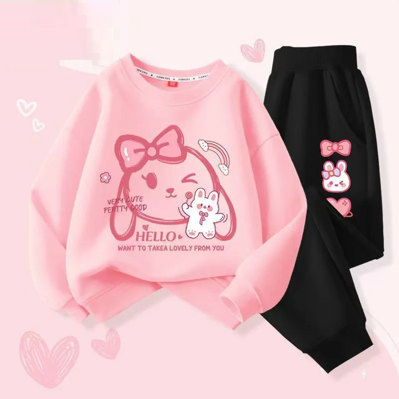 Autumn Baby Girls Clothes Set Heart Printed Sweatshirts Pullover Top Pants 2 Pieces Suit Children Sweet Tracksuits