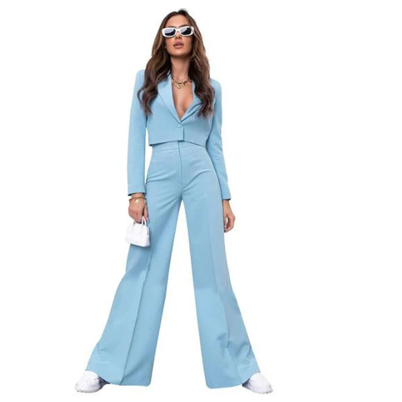 Lapel Set Woman 2 Pieces Leg Length Short Jacket Single Buckle Fashion Casual Women's Suits Elegant Blazer Clothing Pants