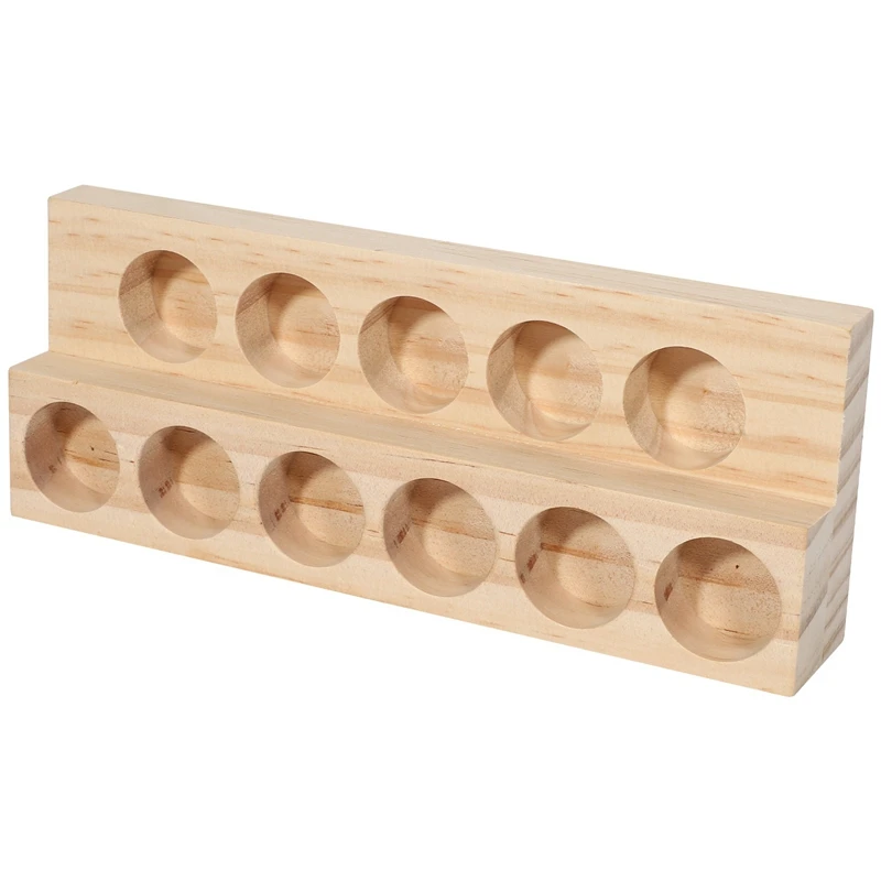 11 Holes Wooden Essential Oil Tray Handmade Natural Wood Display Rack Demonstration Station For 5-15Ml Bottles 5
