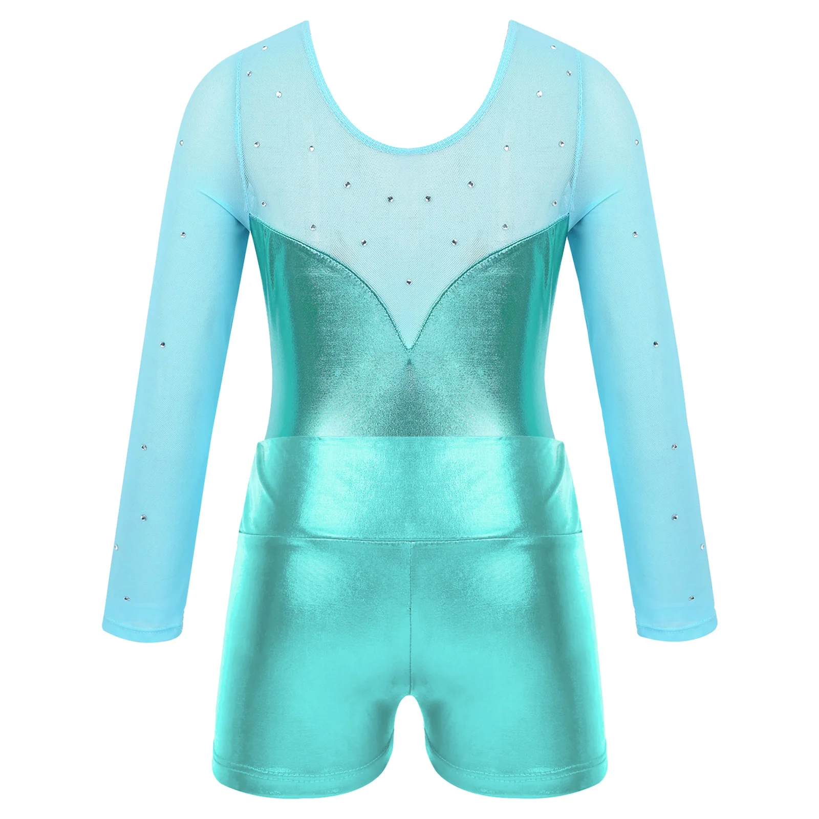 Children Dance Leotards Gymnastics Dancewear Sets Kids Metallic Long Sleeve Ballet Gymnastics Leotard with Shorts