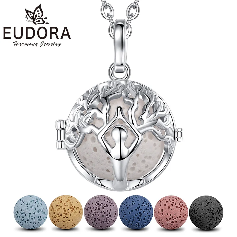 Eudora 18mm Yoga Tree of Life Pendant Necklace Round Healing Aroma Locket  Fashion Ladies Jewelry Maternity Gift