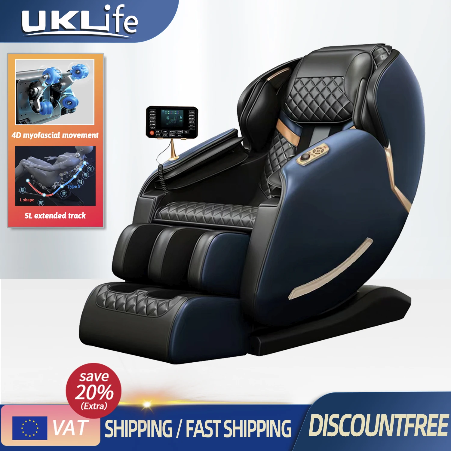 가정용 다기능 경추 마사지 기계, 바디 목 어깨 허리 진동 반죽 전기 마사지 의자 쿠션 9 UKLife 자동 홈 전신 에어백 난방 4D 마사지 의자 전기 무중력 SL-트랙 마사지 소파 사무실 의자