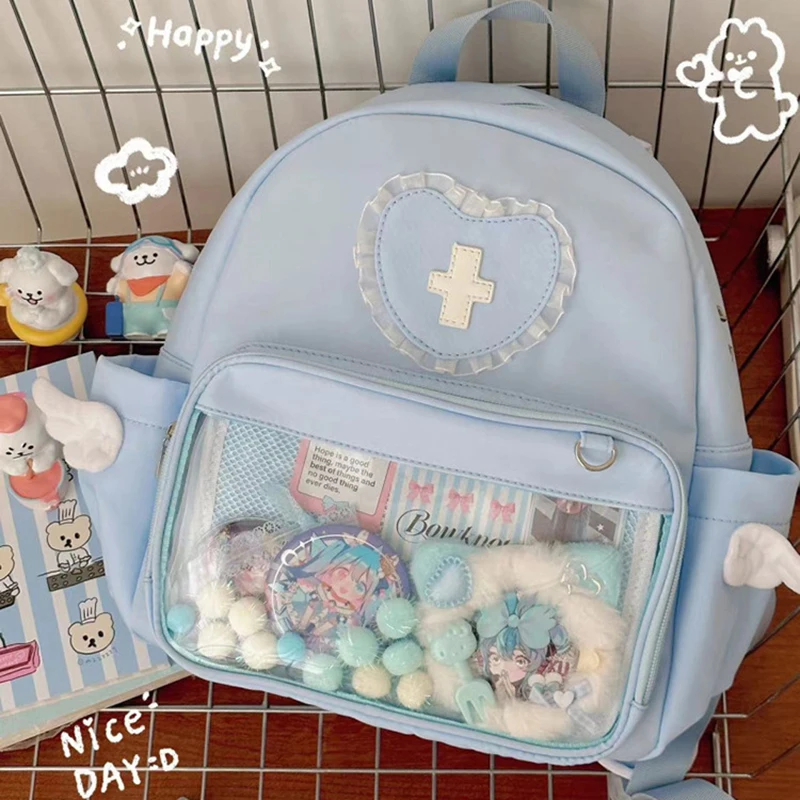HAEX Lolita Women Backpack Kawaii Angel Wings Lace Patchwork Ita Bag Female Designer Casual Nylon Subculture Mochilas Para Mujer 2