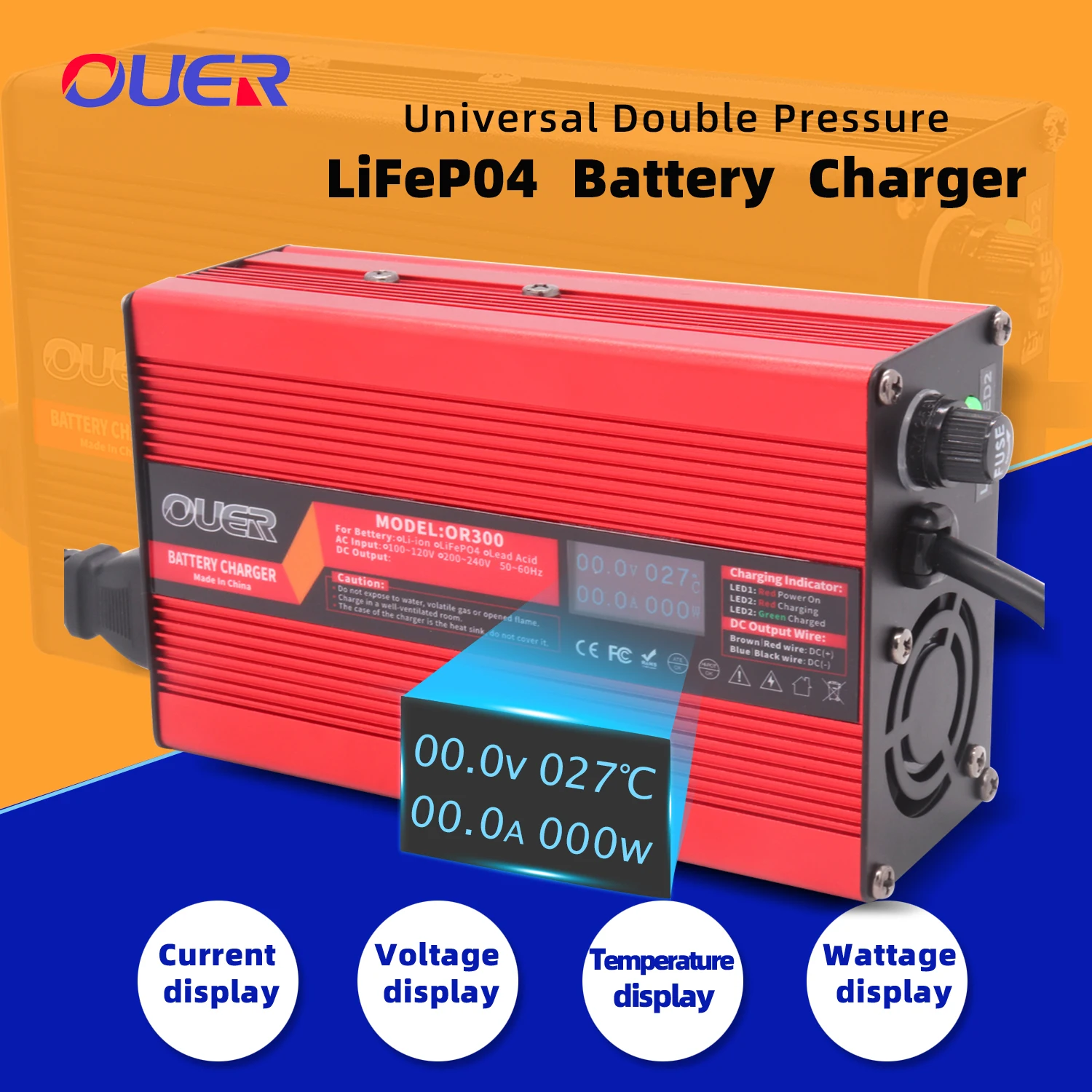 

29.2V 6A LiFePO4 OLED Display Charger Usd For 8S 24V 25.6V LiFePO4 Battery Pack Fast Charger Red