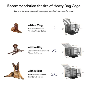XXL Large Heavy Duty Dog Crate Strong Pet Cage Tear Resistant Square Tube Metal Kennel Playpen with Lockable Wheels and Tray 5