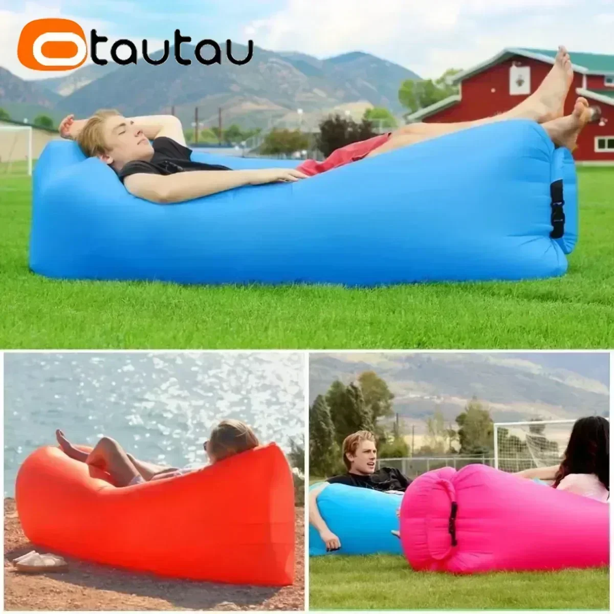 Inflatable Sofa OTAUTAU Outdoor Portable Inflatable Sofa Inflatable Outdoor Air Lounger Blow Sleeping Bag Couch Hiking Picnics Backyard Tool