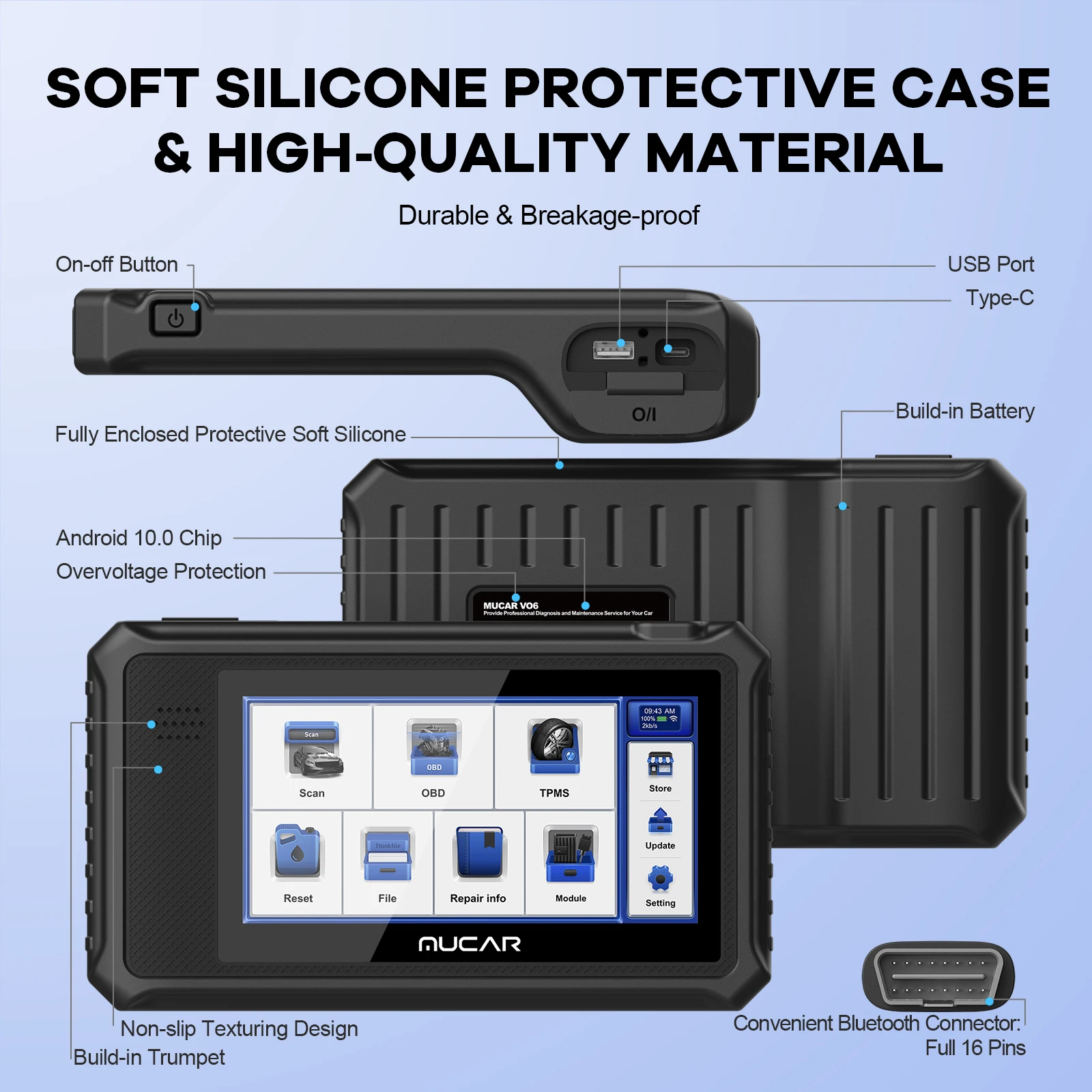 MUCAR VO6 OBD2 스캐너 전문 전체 시스템 진단 도구, 자동차 코드 리더 28 재설정, 평생 무료 업그레이드