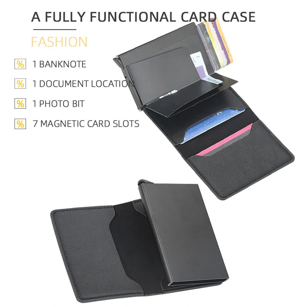 1Pcs Multifunctional Mini Card Holder, Lychee Pattern Pu Leather, 7 Card Slots + Bill Compartment, Compact and Portable Daily Card Holder, Business Simple Gift