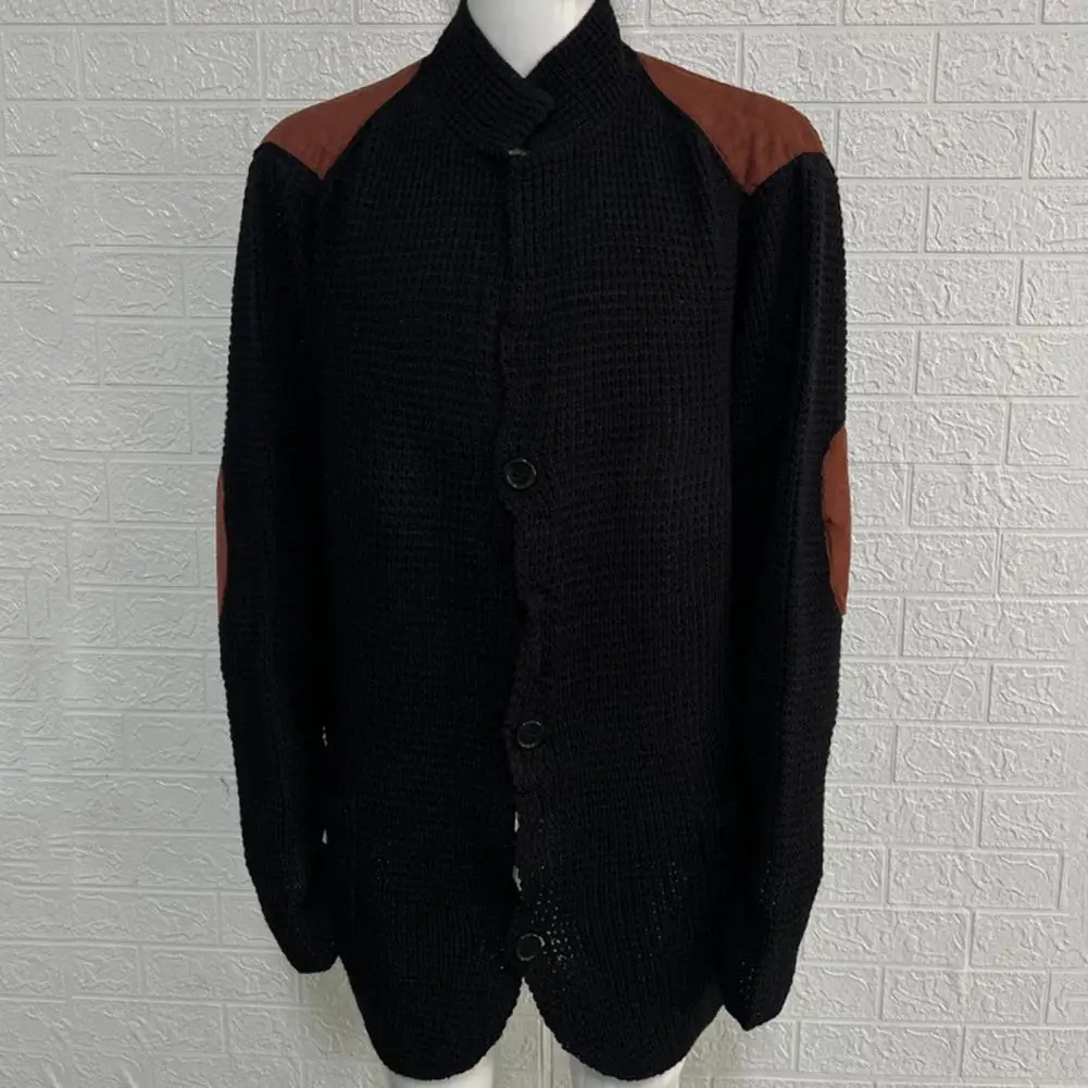 Versatile Cardigan Men's Winter Fall Single-breasted Lapel Knitted Cardigan Sweater Coat with Patchwork Color Matching for Men