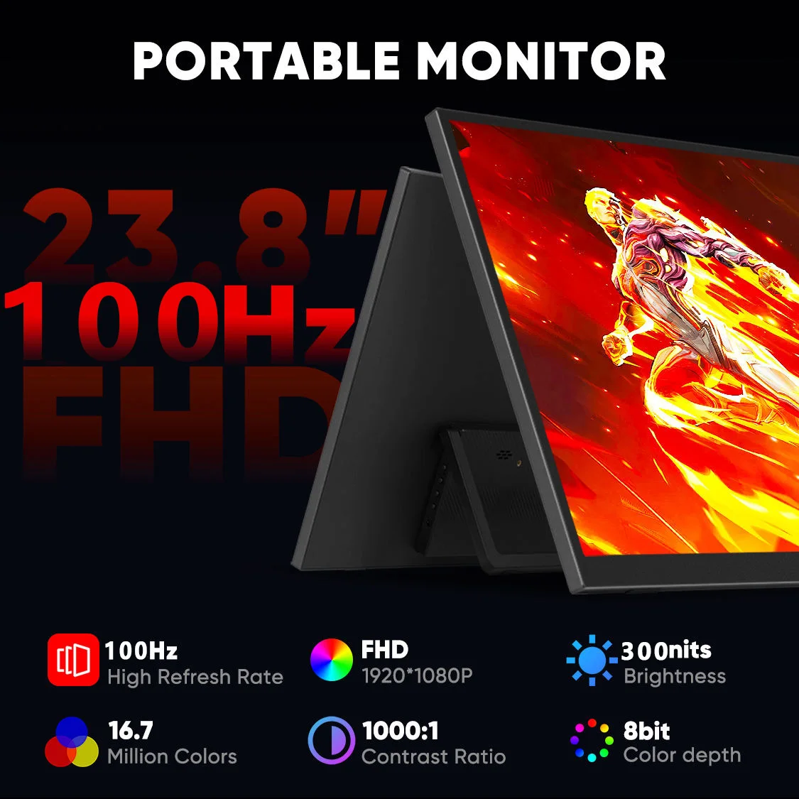 AHXJKA 23.8인치 120Hz 휴대용 모니터 100%sRGB FHD IPS 노트북, 휴대폰, PS4/5, Xbox, Mac, Switch용 (저블루라이트 타입-C 미니 HDMI 포함)