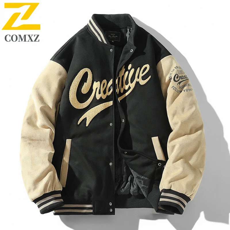 Men's Baseball Stand Collar Cotton Jacket Winter Japanese Style  Streetwear Coat Windproof Water-Resistant ThickenedOuterwear