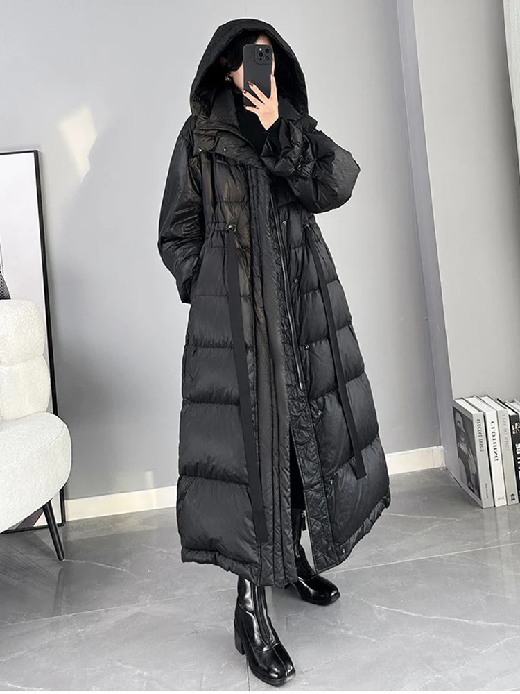 Original Design Winter Dark Extra-Long Length Over the Knee Irregular Jacket