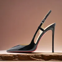 Sandales à talons hauts avec sangle arrière ajourée, fuite latérale, avec miroir noir et blanc et tempérament sexy, chaussures grande taille, nouvelle collection 2