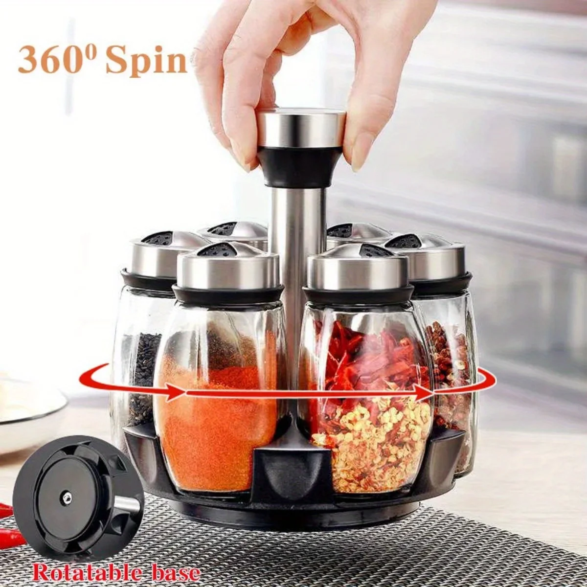 1/7pcs Spice Jar Set Rack Glass Organizer Rotating Glass Seasoning Sugar Pepper Bottles Salt Shakers Holder Kitchen Storage Rack 2