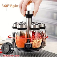 1/7pcs Spice Jar Set Rack Glass Organizer Rotating Glass Seasoning Sugar Pepper Bottles Salt Shakers Holder Kitchen Storage Rack 2