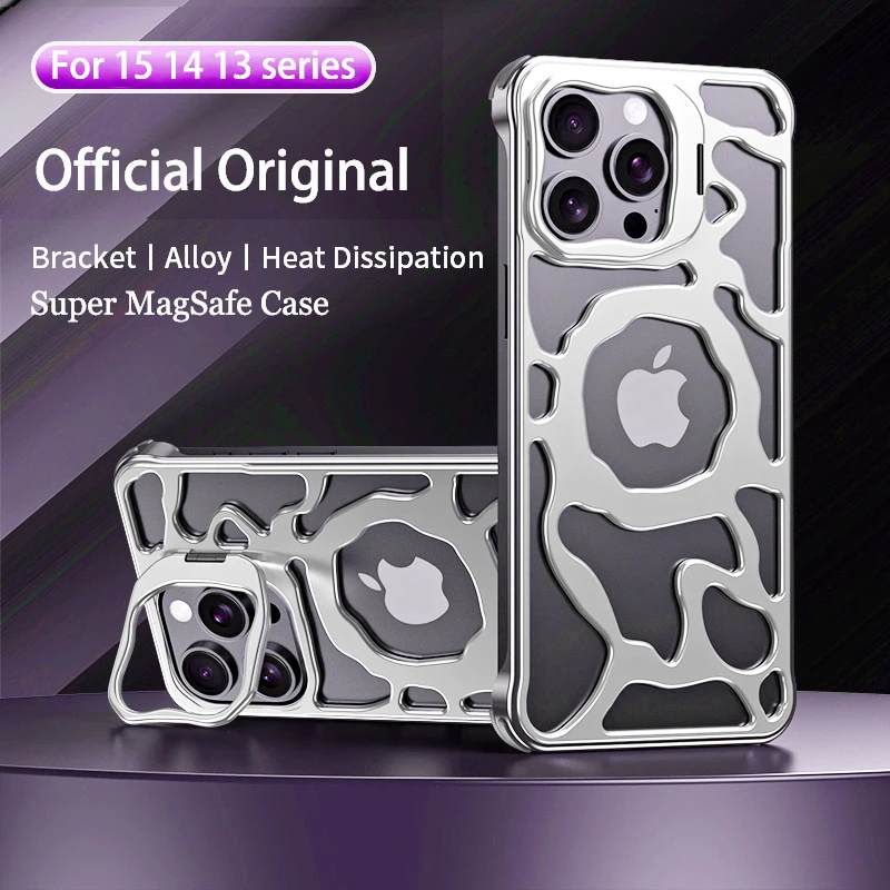 For iPhone 15 14 13 Pro Max Case Metal titanium aluminum alloy Magnetic MagSafe Holder Cloud cooling framework Protective cover