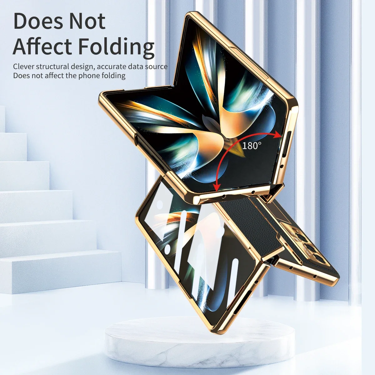 Electroplated bracket leather case applies to Samsung Galaxy Z folding 4 3 5 360 Full protection phone cover