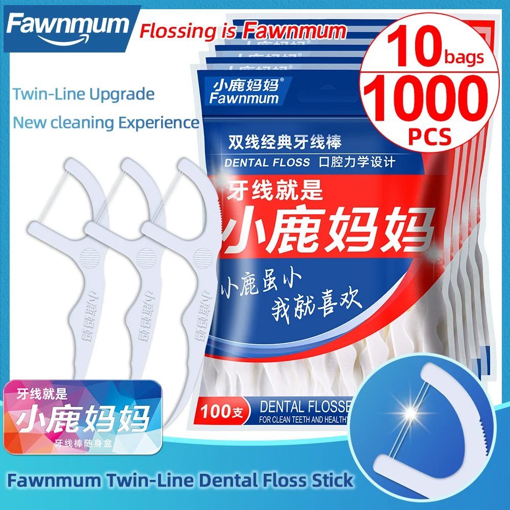 Dental Floss Stick Dental Floss Sticks Dental Cleaning Tools 1000Pcs Family Size Fawnmum Twin-Line Dental Floss Toothpicks Fresh Breath Dental Flosser Disposable Floss Stick For Oral Care