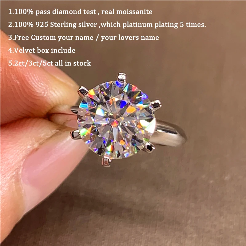 5 Carats Real Moissanite Engagement Ring Women 18K White Gold Plated Lab Diamond Ring Sterling Silver Wedding Rings Jewelry
