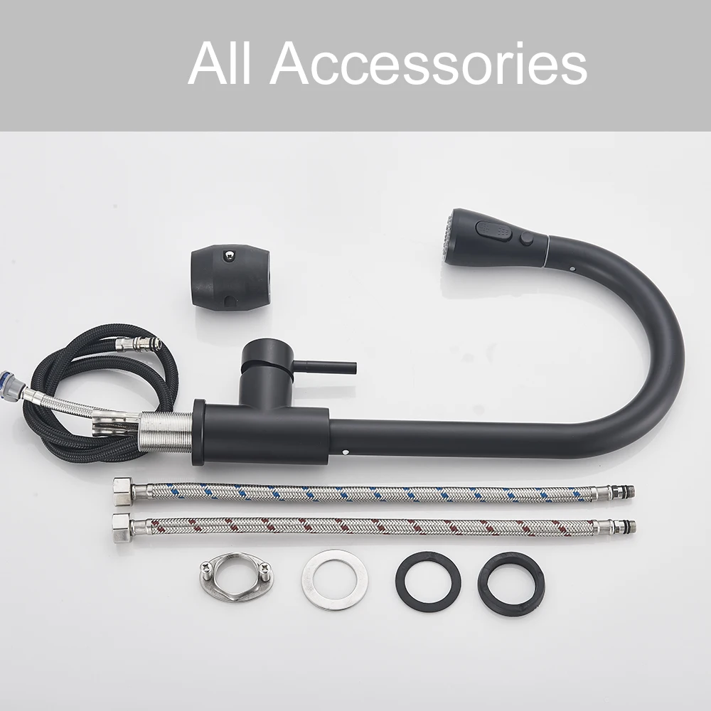Kitchen Faucets Black Pull Out Kitchen Sink Faucet Deck Mounted Stream Sprayer Kitchen Mixer Tap Bathroom Hot Cold Tap Bathroom Faucet