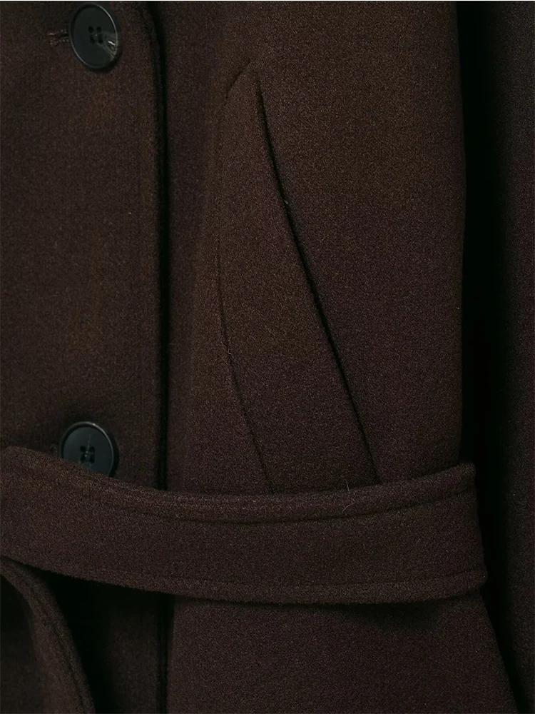 Women Stand Collar Woolen Coats Spring Double Breasted Long Sleeve Jacket With Belt Fashion Office Lady Street Short Coat