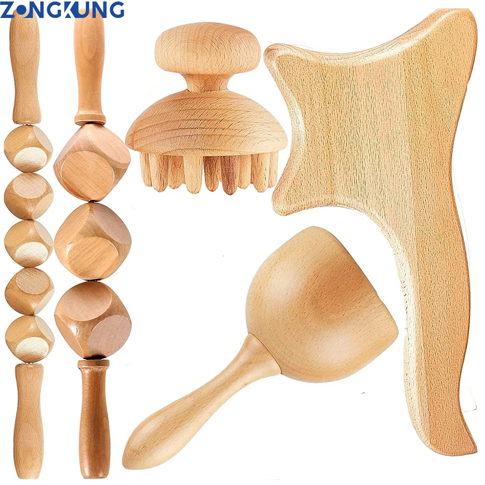 

ZONGKUNG Wood Therapy Massage Tools,Wooden Lymphatic Drainage Massager Body Sculpting Tools for Body Shaping,Muscle Pain Relief