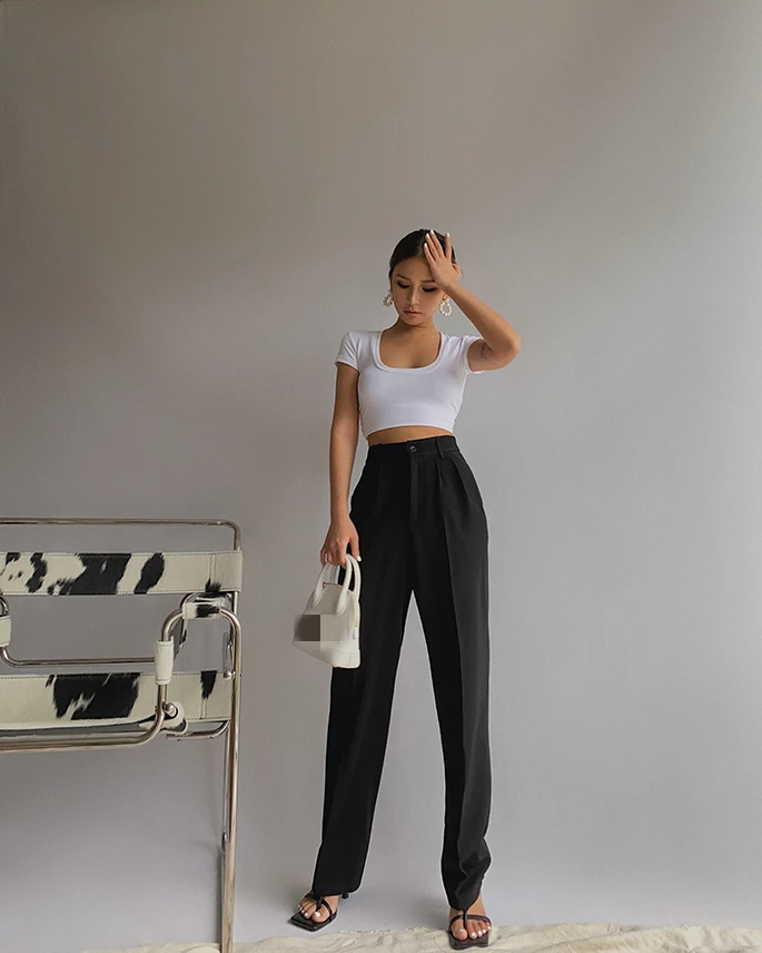 Spring New Office Lady High Quality Elegant Casual Fashion Wide Leg Women Female Pants Hot Sales