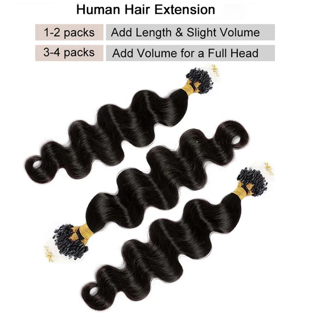 Body Wave Micro Loop Human Hair Extensions Double Drawn Microlink Extensions Real Human Hair #1B Natural Color 14-26Inch 50grams