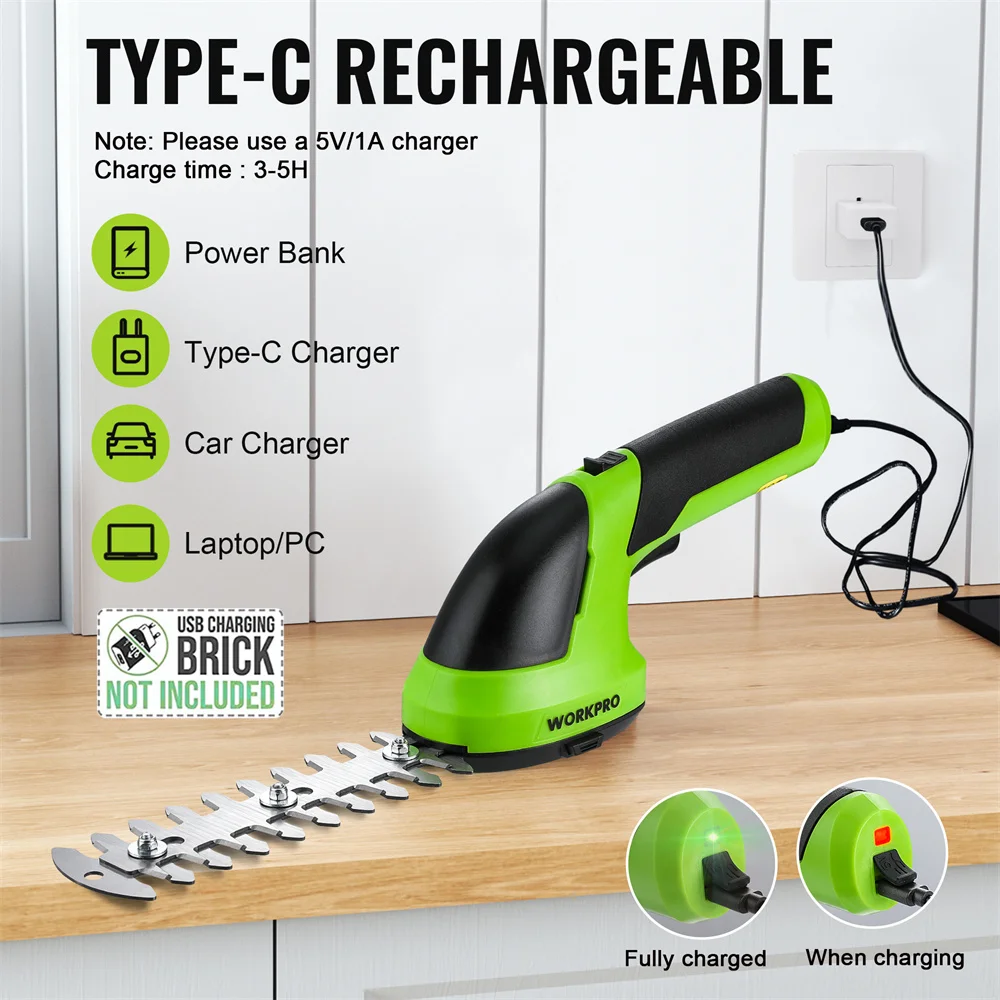 WORKPRO 2 in 1 Electric Trimmer 7.2V/3.6V Lithium-ion Cordless Hedge Trimmer for Garden Power Tools Electric Pruning Shears 4