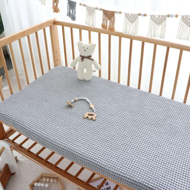 Baby Cot Fitted Sheet Big Waffle Cotton Solid Color Fitted Sheet for Newborn Cot Bed Fitted Sheets Pure Color Mattress Cover