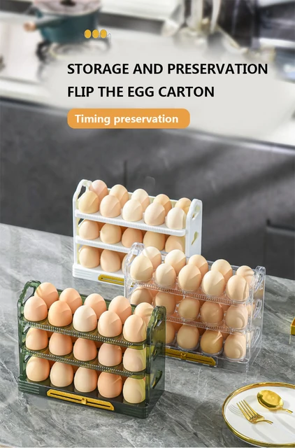 Contenedor de huevos para refrigerador, organizador de 54 huevos con tapa,  soporte de 3 capas diseñado para huevos grandes y extragrandes, bandeja de