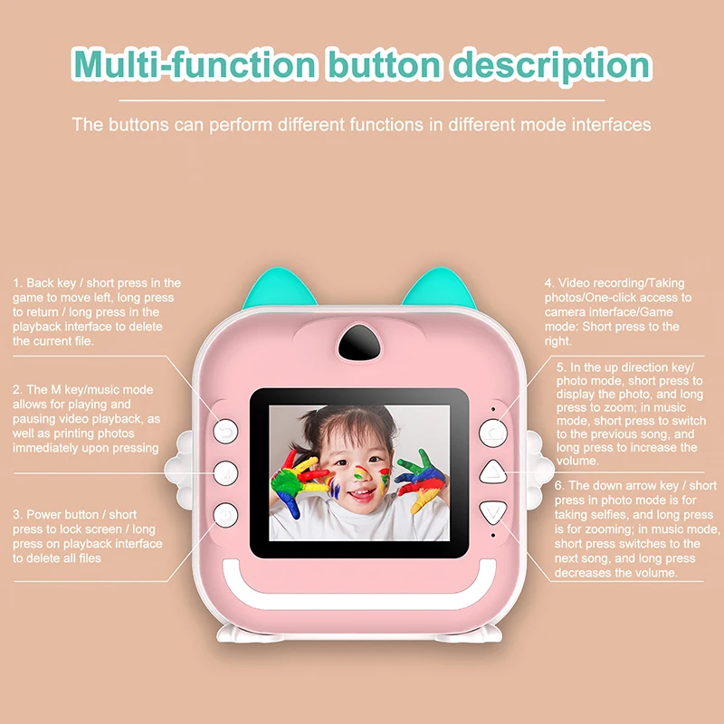 Digital Camera Mini Children Digital Camera For Photography Instant Print Photo Kids Camera Thermal Paper Printer Video Educational Toys Gift