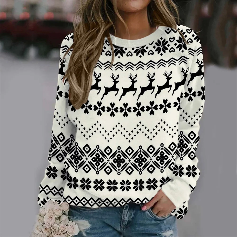 

Women Christmas elements 3D Print Casual Sweatshirts Long Sleeve T-shirt Autumn Winter Streetwear Oversized Pullovers Clothing