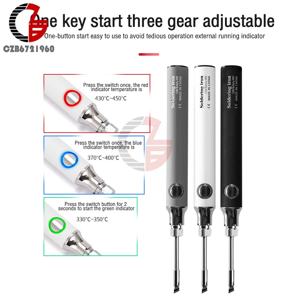 

Adjustable USB Temperature Electric Soldering Iron DC 5V 10W Welding Solder Rework Station Heat Pencil Tips Repair Tool 330-450