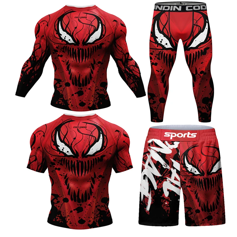 Sports Apparel Jiu Jitsu Rashguard For Men MMA Boxing T-shirt +Pants Shorts Muay Thair Brazilian Grappling Bjj Gi Rash Guard Sport Fightwear, mens t shirt
