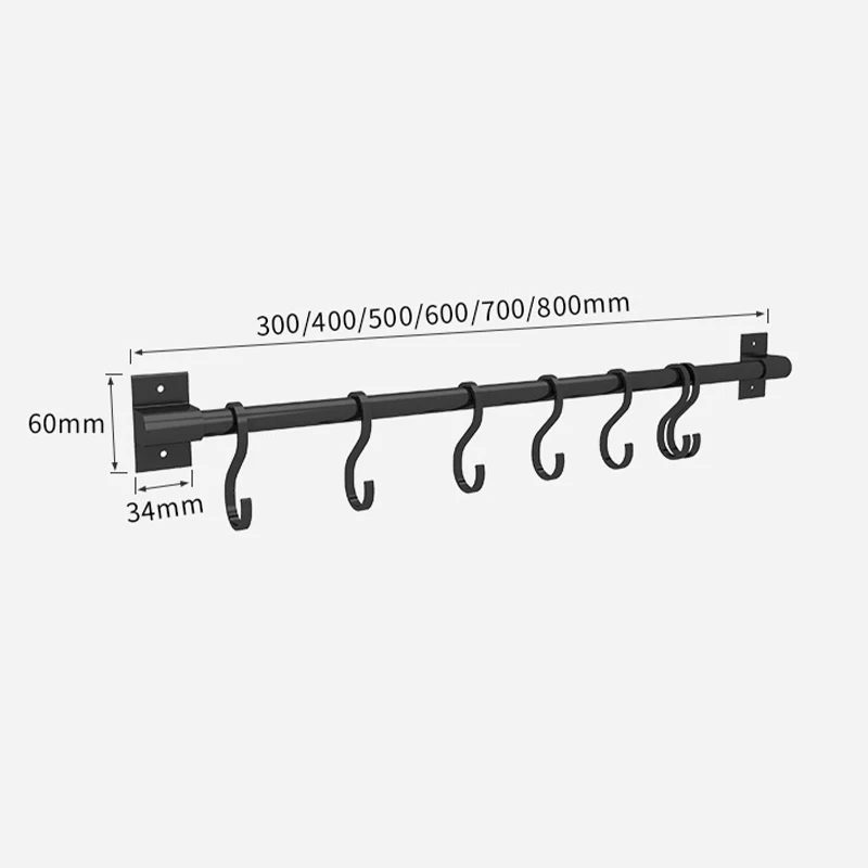 Matt Black Kitchen Hook Rack Pantry Bar Kitchen Shelf American Style Space Aluminum Frame Kitchenware Utensil Tool Storage Rack kitchen storage rack kitchen organizer kitchen organizer rack wall mounted hook rack