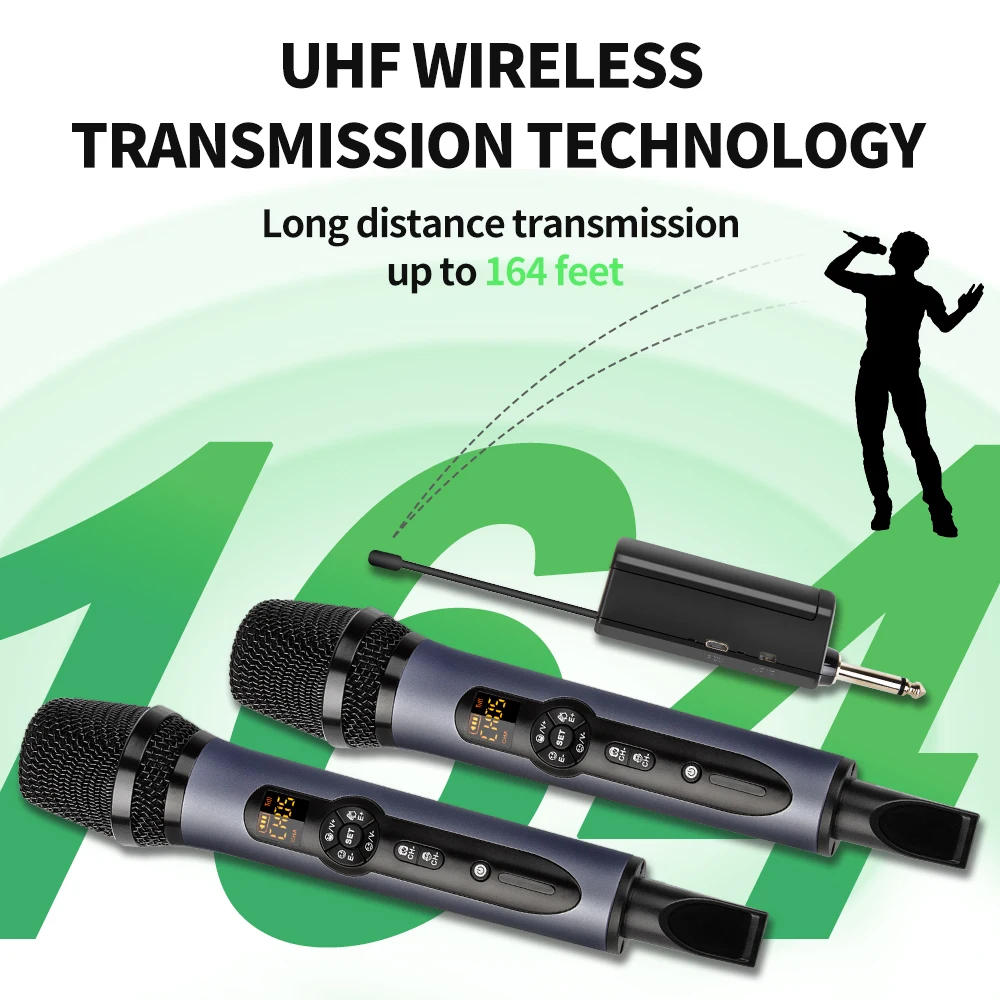 무선 마이크, UHF Depusheng H2 듀얼 핸드 헬드, 다이내믹 가라오케 마이크 시스템, 무대 교회 파티 스피커 회의용, 2 채널, 50m