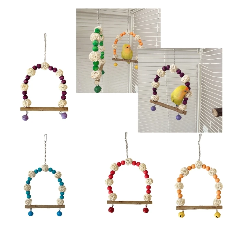 

C90D Bird Swing Bridge Wood Hammock Toy for Bird Parrots Colorful Beads Bird Toy