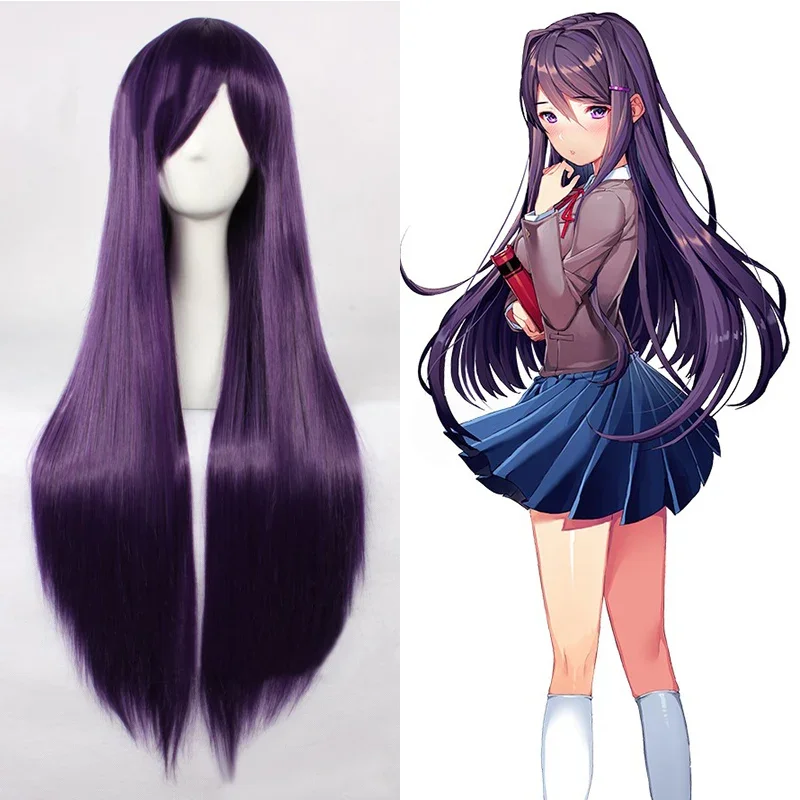 

Kualitas Tinggi Ddlc Wig Permainan Doki Doki Klub Sastra! Yuri 80 Cm Ungu Panjang Tahan Panas Rambut Wig Cosplay Synthetic