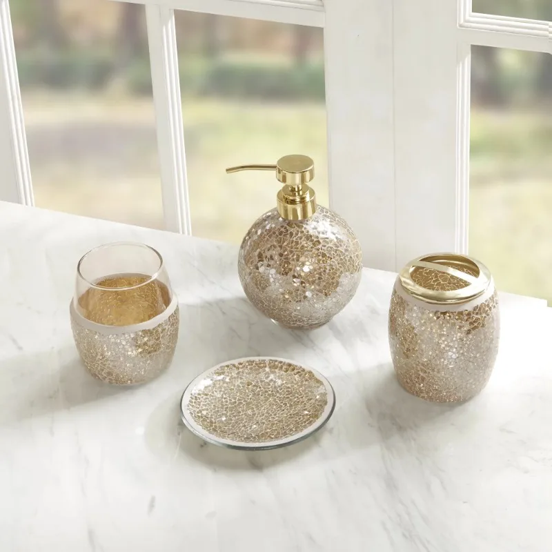 

Home Essence 4 Piece Mosaic Bath Accessories Sets, Gold,Silver,Multi-color
