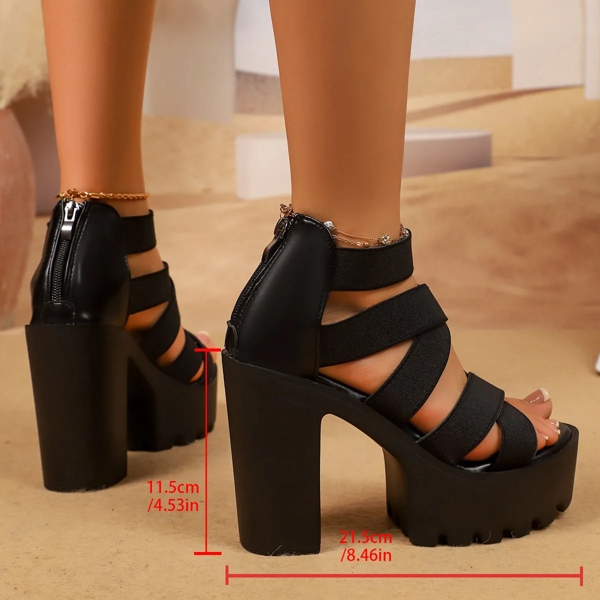 2025 Punk Style Chunky High Heels Platform Sandals Women Open Toe Slip on Stretch Ankle Strap Summer Shoes Female Zapatos Mujer