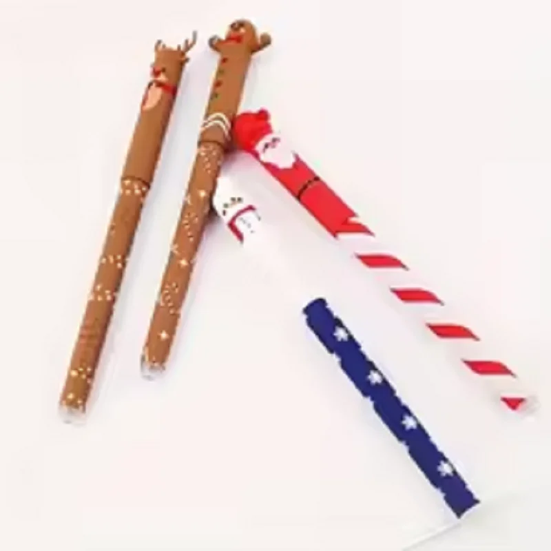 새로운 4Pcs 크리스마스 테마 지울 수있는 젤 펜 귀여운 산타 클로스 눈사람 엘크 진저 브레드 맨 4 색 펜 학생 문구 선물