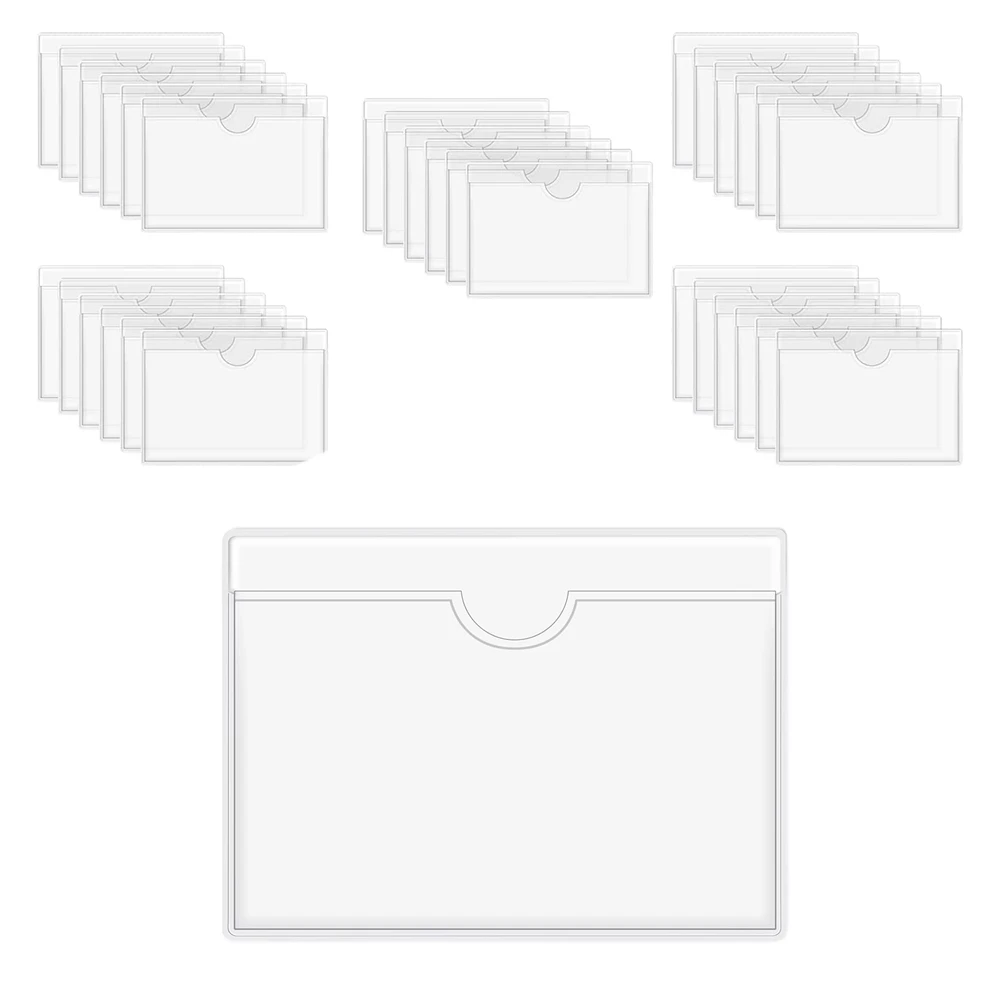 60Pcs Self-Adhesive Label Holder Card Pockets Label Holder Clear Library Card Holders with Top Open for Index Cards