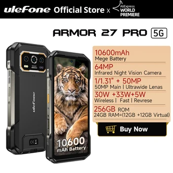 【World Premiere】Ulefone Armor 27 Pro 5G Smartphone 10600mAh 50MP+50MP Camera 64MP Night  Android 14 Up to 24GB+256GB NFC 1