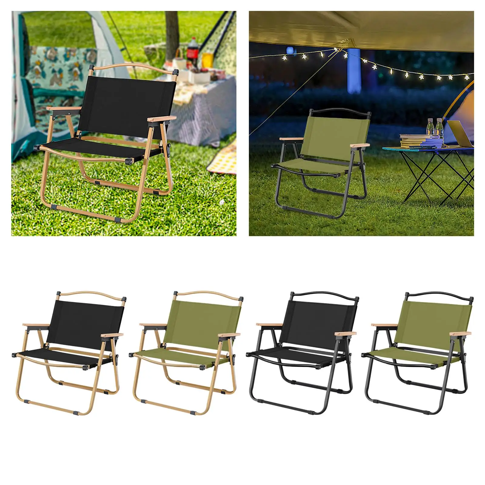 Folded Camping Chair Stylish Camp with Handrails Lawn Portable Outdoor Chair