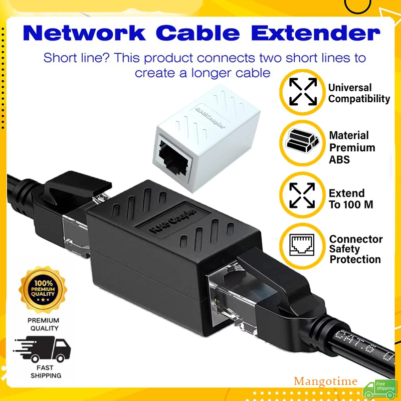 RJ45 Coupler in Line Coupler Cat 8 Cat7 Cat6 Cat5e Ethernet Cable Extender  Adapter Female to Female (Black) -2Pack 