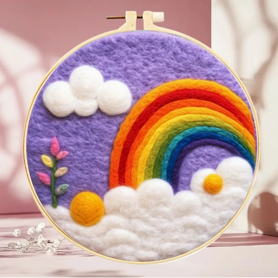 RUOPOTY Rainbow Pattem Needle Felt Starter Kit Diy Crafts For Adults Crafts Needle Felting Supplies Painting Kits With Tools Diy